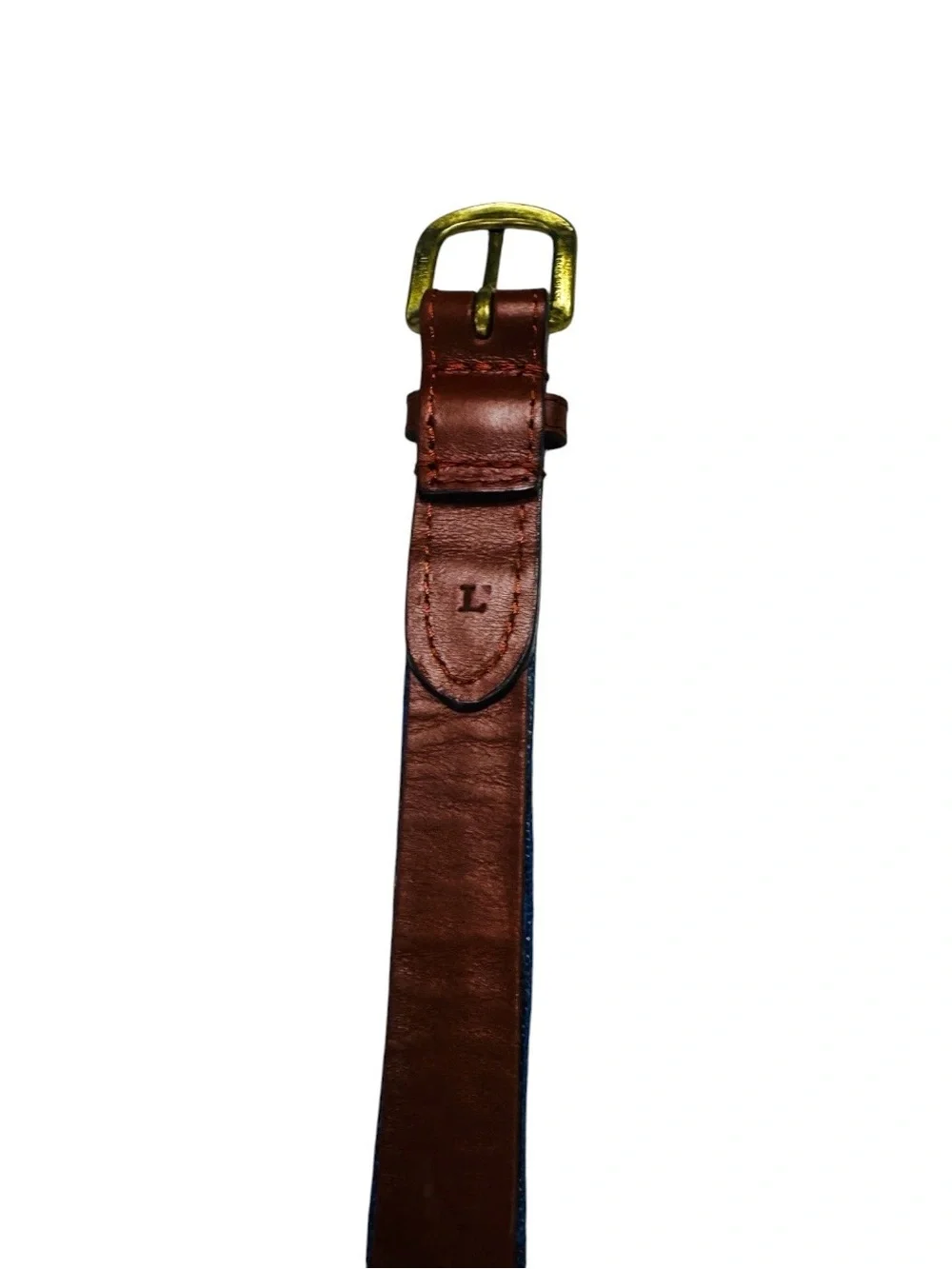 Smathers and Branson  Sports Needlepoint Kids Belt with Brown Leather Trim Large